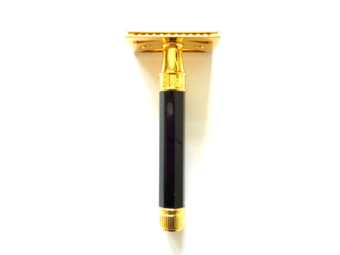 DE Safety razor DE86811 octagonal imitation ebony and gold plated handle